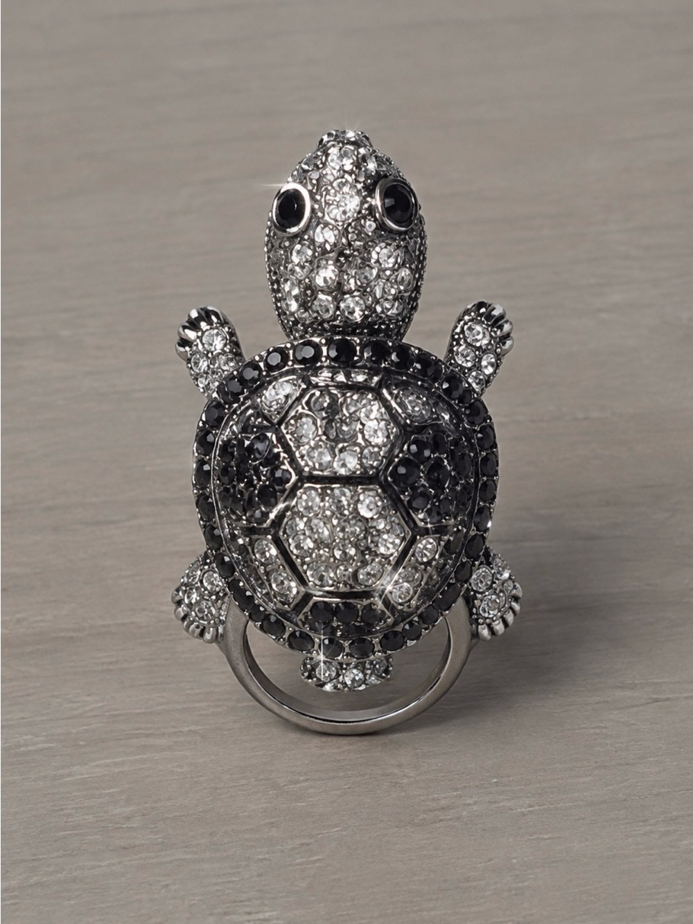 Crystal Turtle Ring in Black and Silver